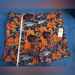 Express Tropical Coral Print Shorts - Navy & Orange